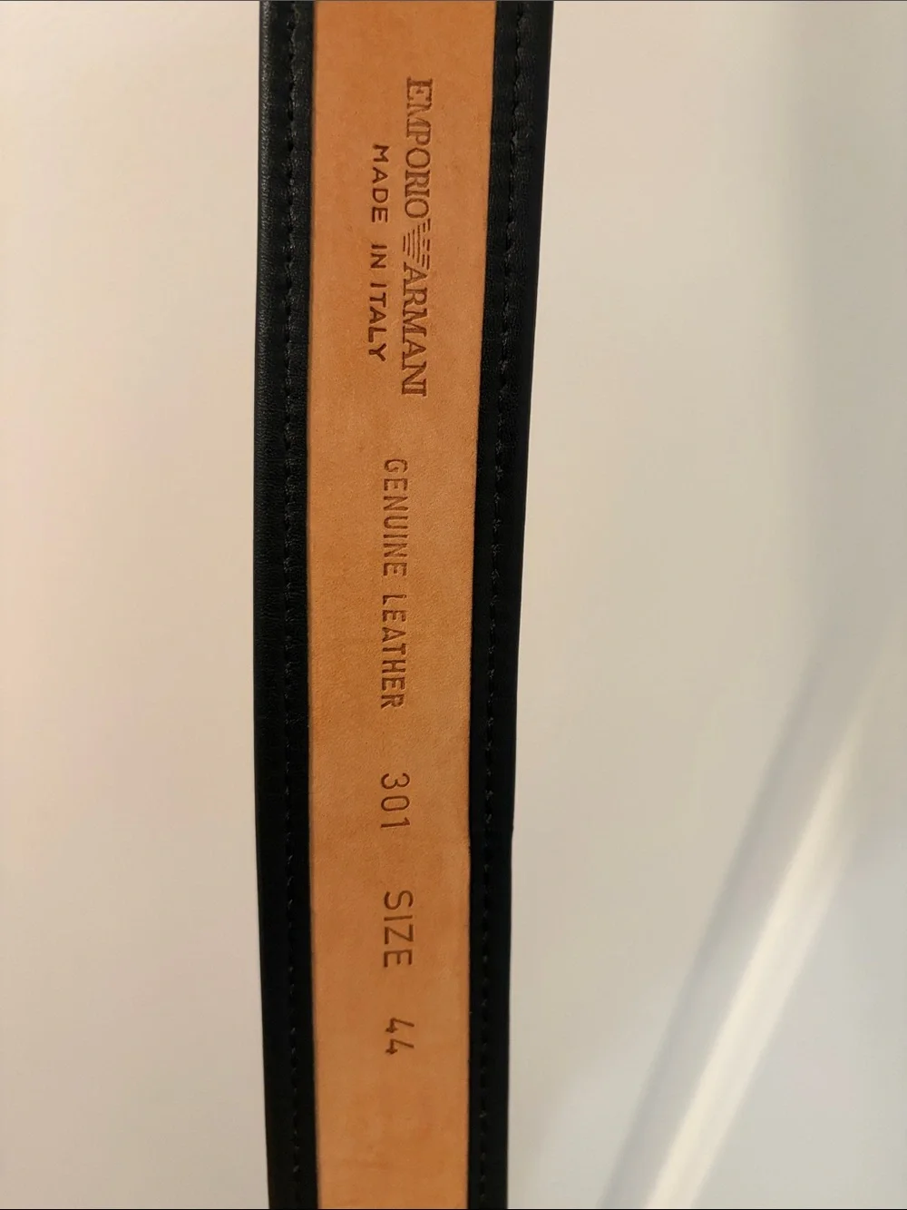 Emporio Armani Black Logo-Print Leather Belt with Silver-Tone Round Buckle